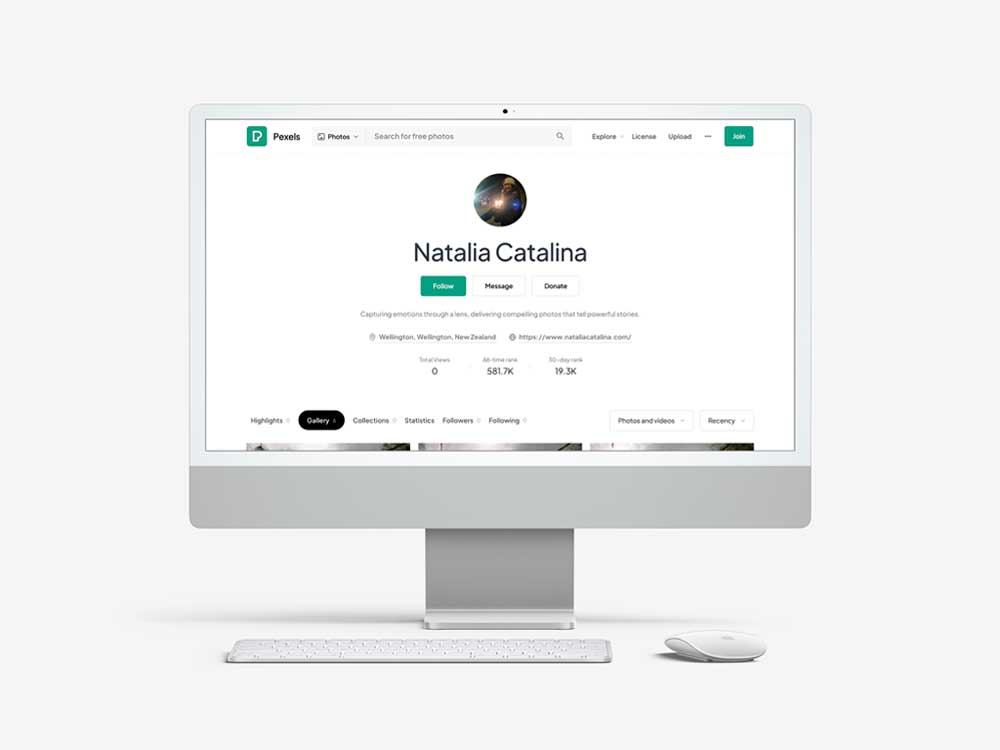 Mockup of Natalia's portfolio in Pexels website